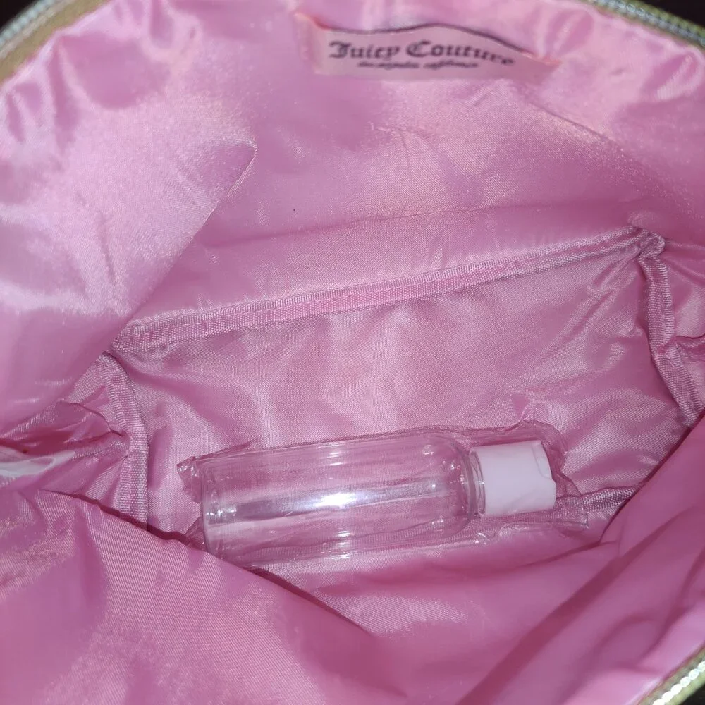 Juicy Couture NWT Lavender Plush Cosmetics Bag• silver hardware & Travel bottle
